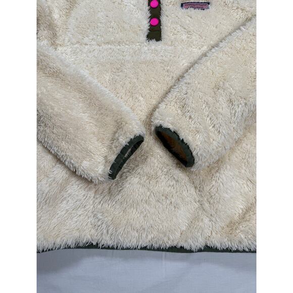 Vineyard Vines Teddy Fleece Snap Pullover Girls size L (14) Off White Pink Green - Picture 3 of 13